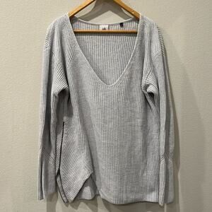 CAbi Deep V-neck Asymetrical Zipper Side Sweater | Size Medium